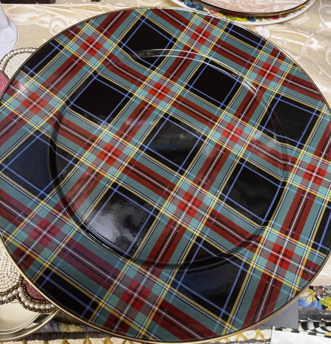 Mackenzie Childs  Tartan Mocha Black Serving Platter  16” - New