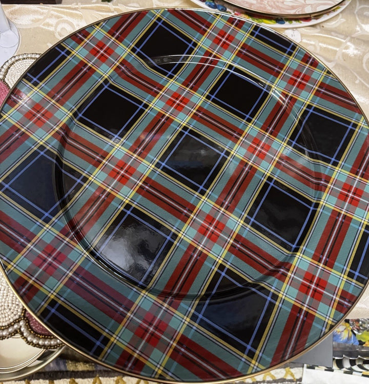 Mackenzie Childs  Tartan Mocha Black Serving Platter  16” - New