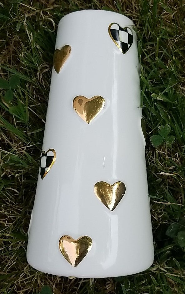 MacKenzie Childs Courtly Check Short Heart Vase, 10 oz,. New!