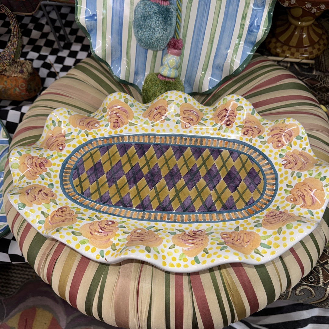MACKENZIE CHILDS FLUTED Odd Fellows  CERAMIC Platter 16”x11” Retired
