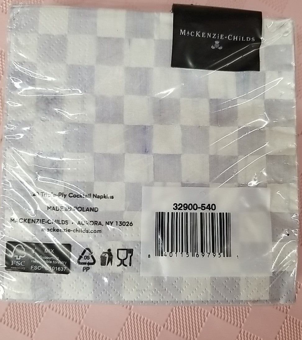 Mackenzie Childs Sterling Check Paper Cocktail Napkins 20 pack, NEW