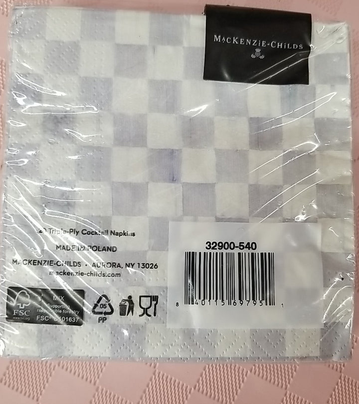Mackenzie Childs Sterling Check Paper Cocktail Napkins 20 pack, NEW