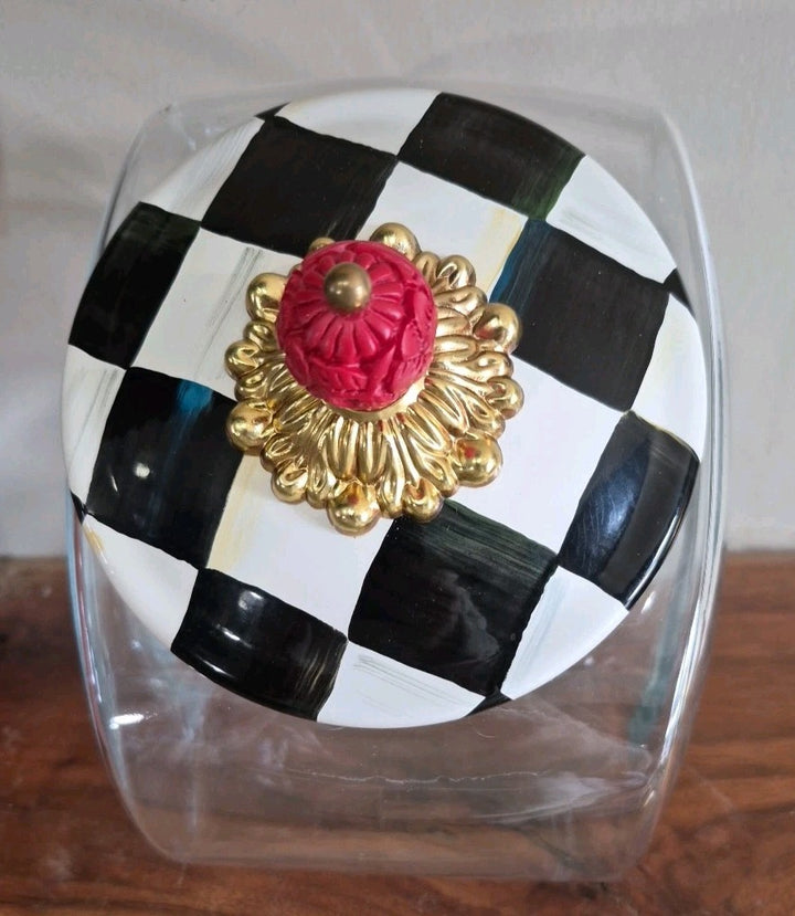 MacKenzie Childs  Cookie Jar with Courtly Check Enamel Lid- New