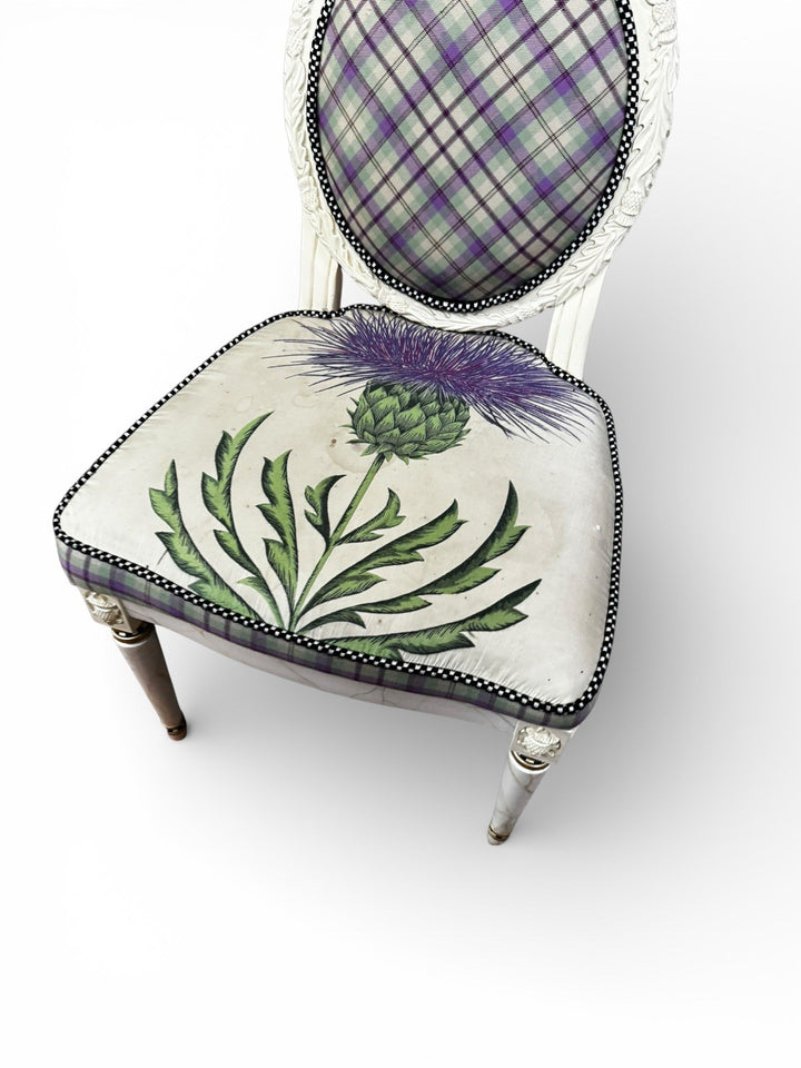 MacKenzie Childs Hand Carved Light Thistle Chair- Retired Read