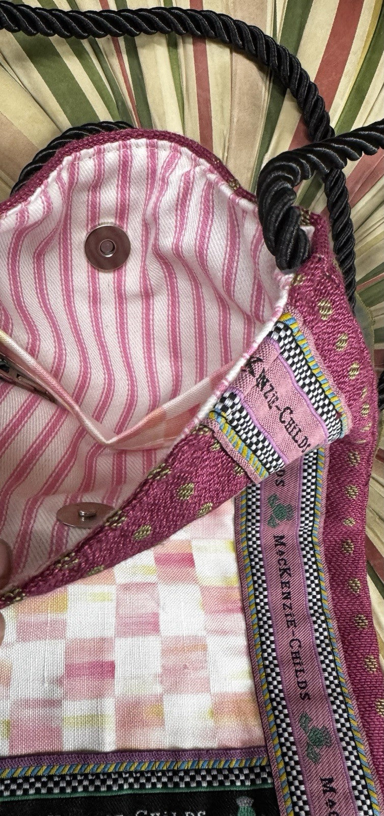 Mackenzie Childs Rosy Check Vintage Bag Crossbody Purse NWT Rare