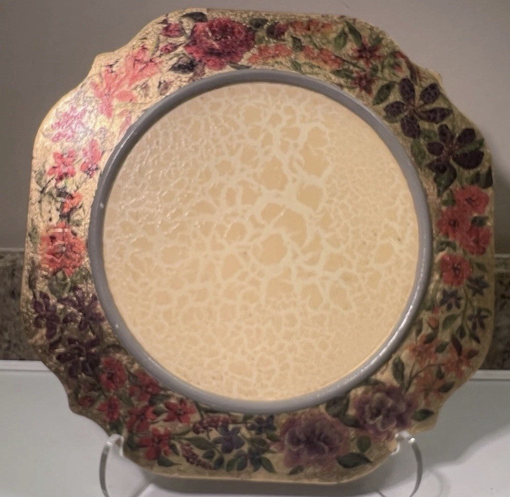 Mackenzie Childs Rare VTG  Wood Charger Floral & Gold Leaf 11” Signed
