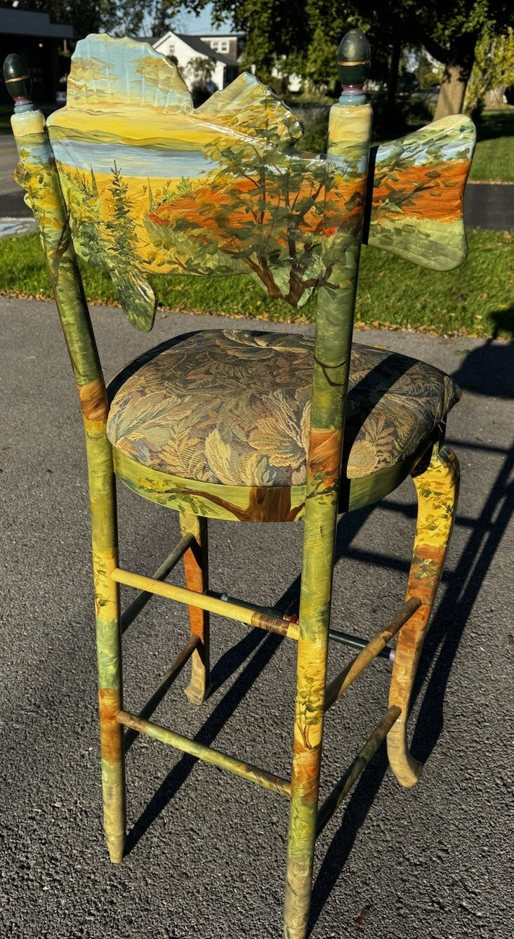 MacKenzie-Childs FOREST Fish   BARSTOOL With Fish BACK  RARE- Hand Painted