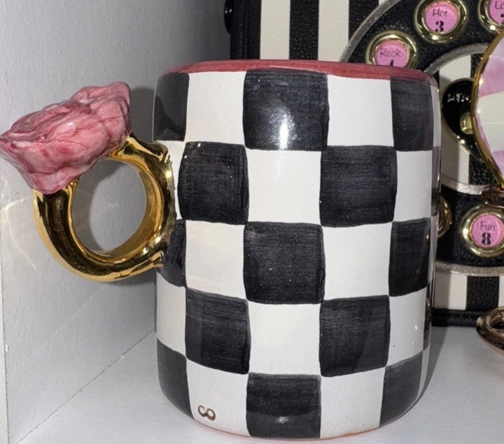 Mackenzie Childs Collectors Series Mug Addition Rose Ring Courtly Check July