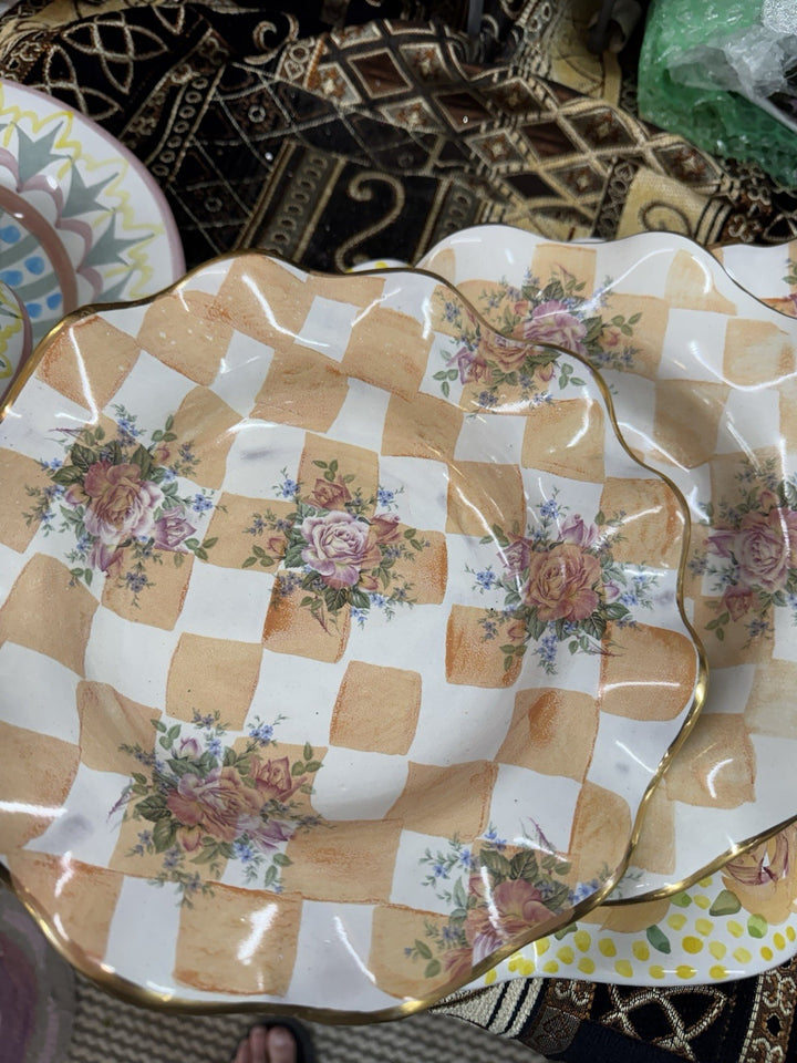 Mackenzie Childs Orange Marmelade Honeymoon  Fluted  bowl 9.5”Ceramic