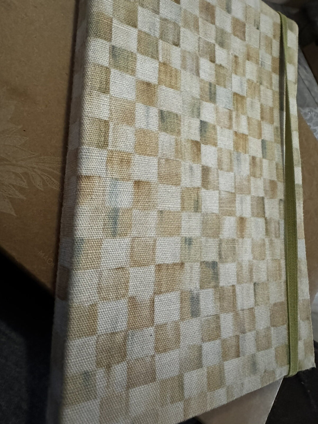 Mackenzie Childs Parchment  Check Fabric 9”x6” Unlined Journal - Rare Unused
