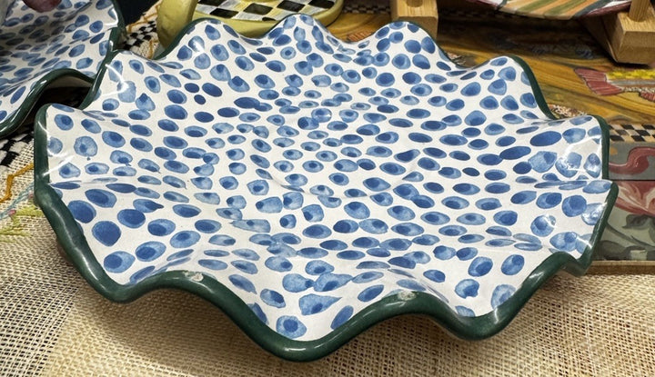 Mackenzie Childs Pen and Pencil Ceramic Fluted 6” Saucer . New