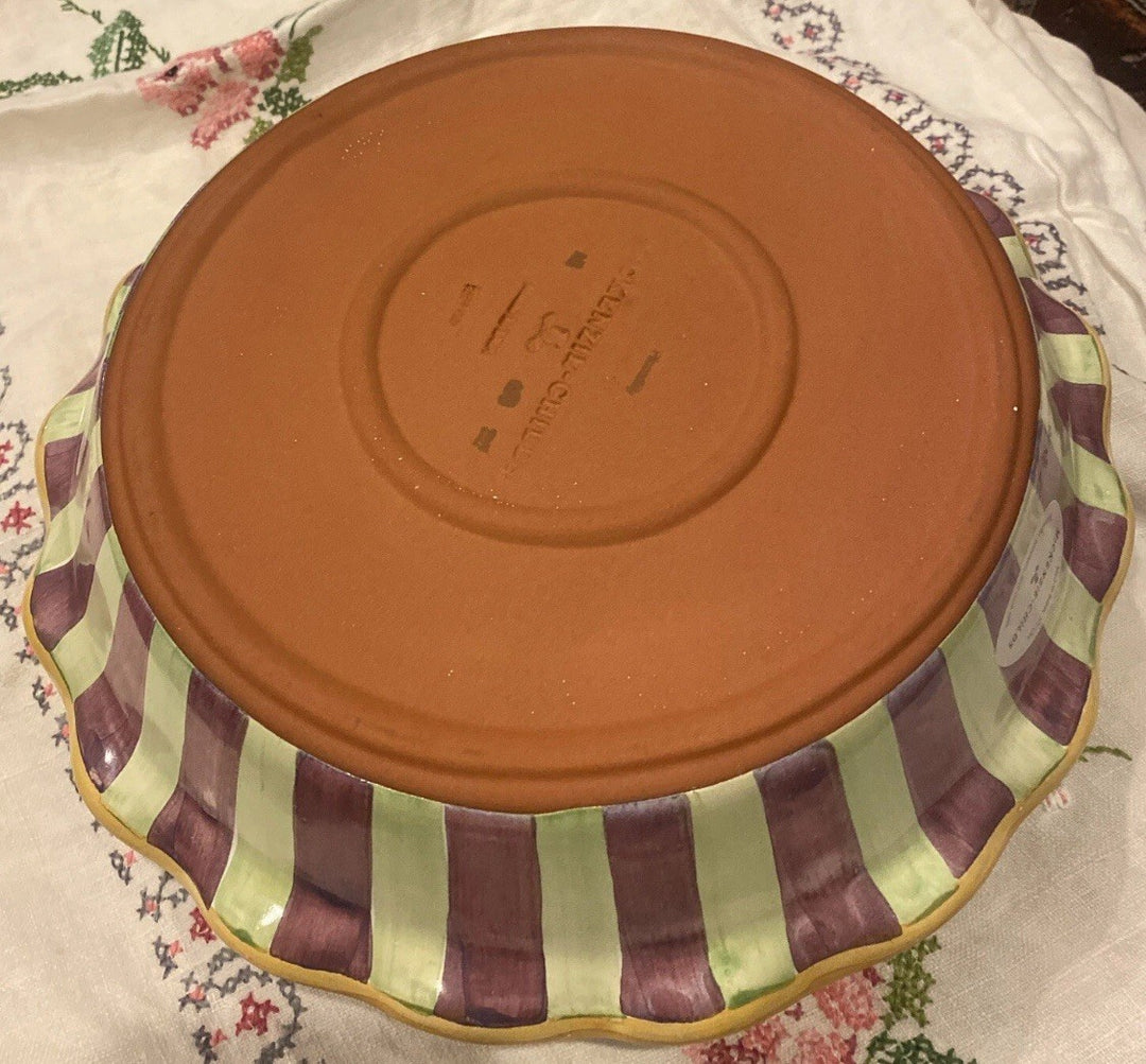 NEW Mackenzie Childs 10" PICCADILLY FLUTED PIE DISH Handmade & Painted Majolica