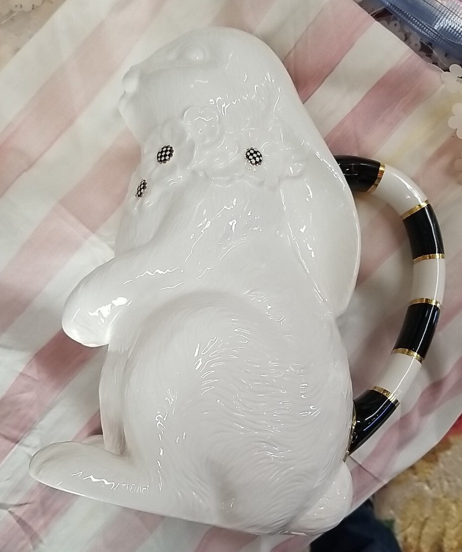 Mackenzie Childs  White Rabbit Ceramic Pitcher Courtly Check - Sold Out