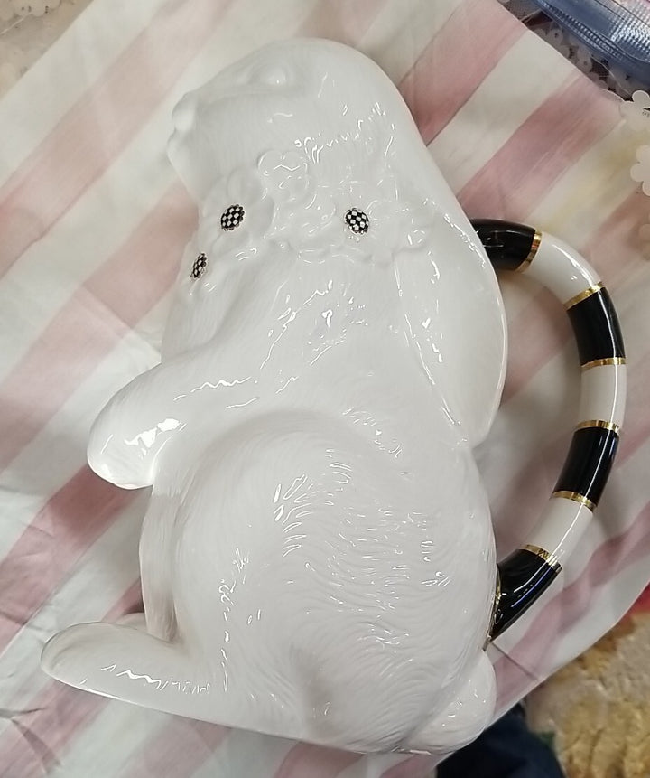 Mackenzie Childs  White Rabbit Ceramic Pitcher Courtly Check - Sold Out
