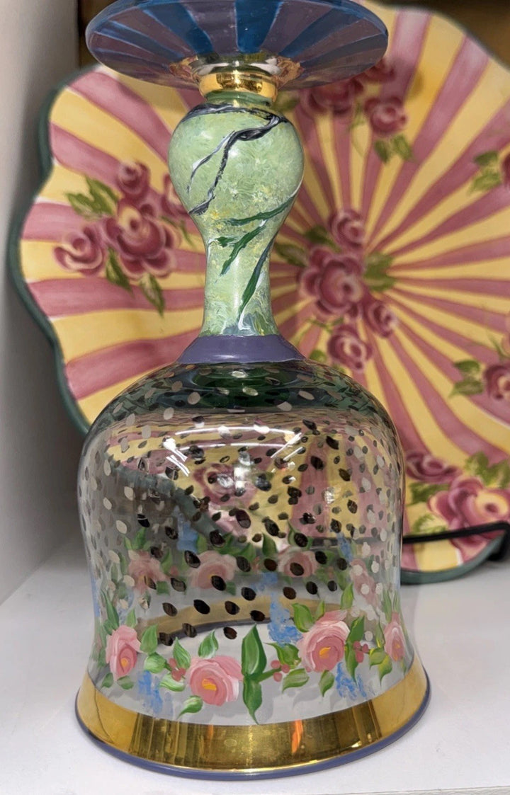 MacKenzie Childs Vintage  Circus Rose Dots Water Goblet Glass  Cheltenham Stem