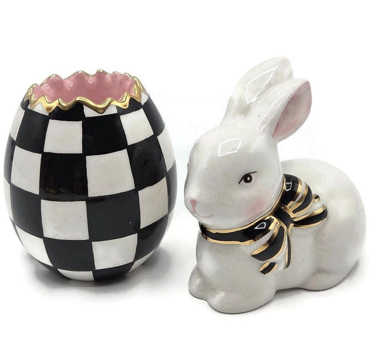 Mackenzie Childs Courtly Check Bunny Egg Hostess Set Spring Retired