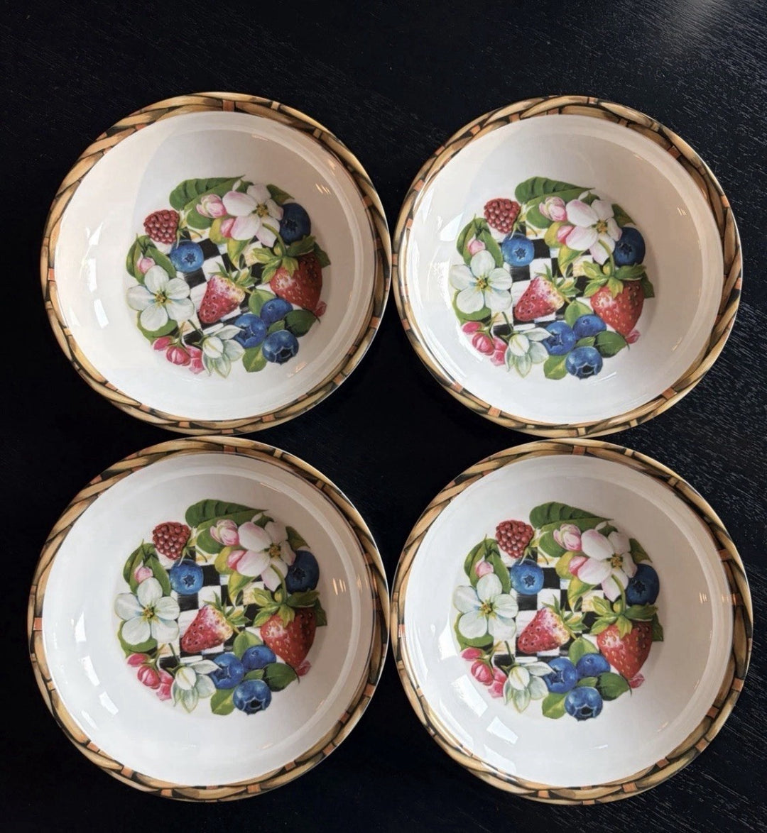 Mackenzie Childs Berries & Blossoms 7.75" Bowl Set Of 4 Excellent Retired