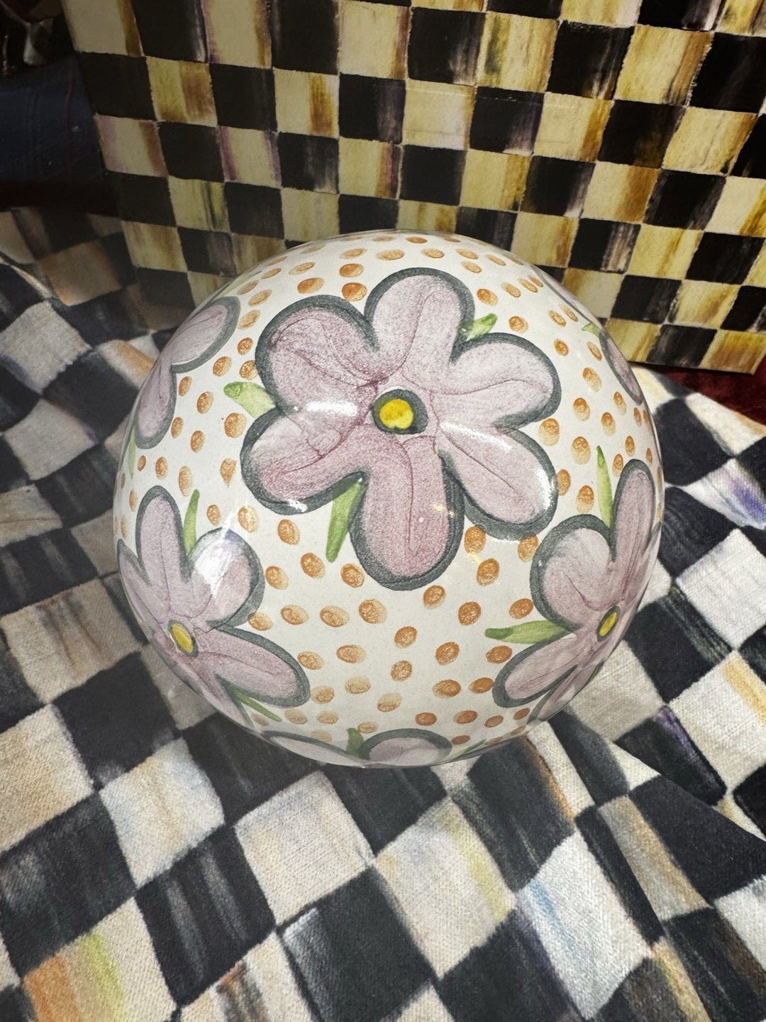 Retired Mackenzie Childs Myrtle Ceramic Drapery Finial/ Garden Ball New