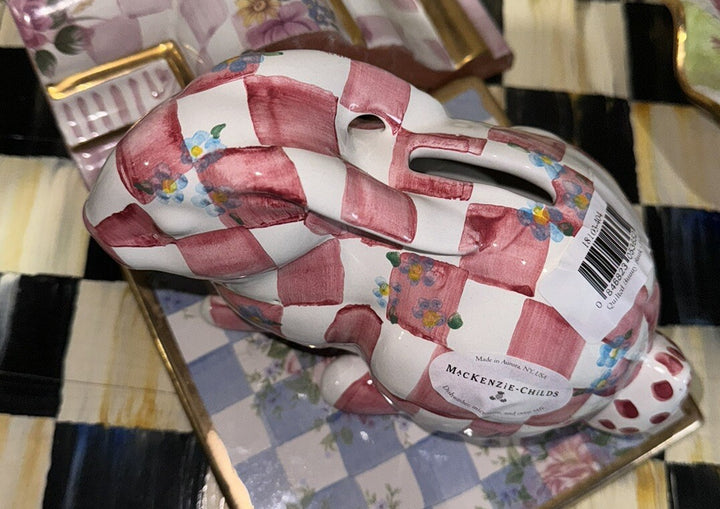 Mackenzie Childs Honeymoon Pink Rose Honeymoon Bunny Bank NEW! RETIRED!!