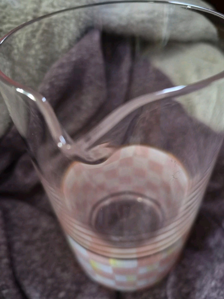 MacKenzie Childs Rosy Check 2.5 Cup Hand Painted Mixing Glass. New!