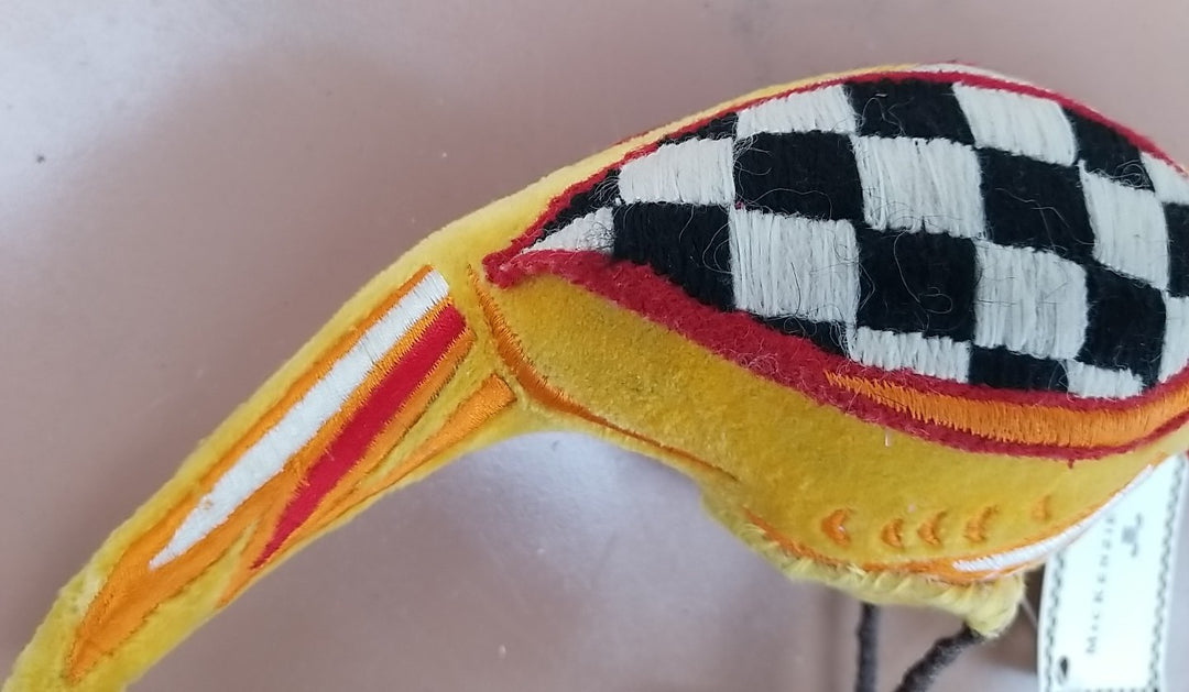 MACKENZIE CHILDS Courtly Check Yellow Fabric  Bird 8” Long And 6” Tall