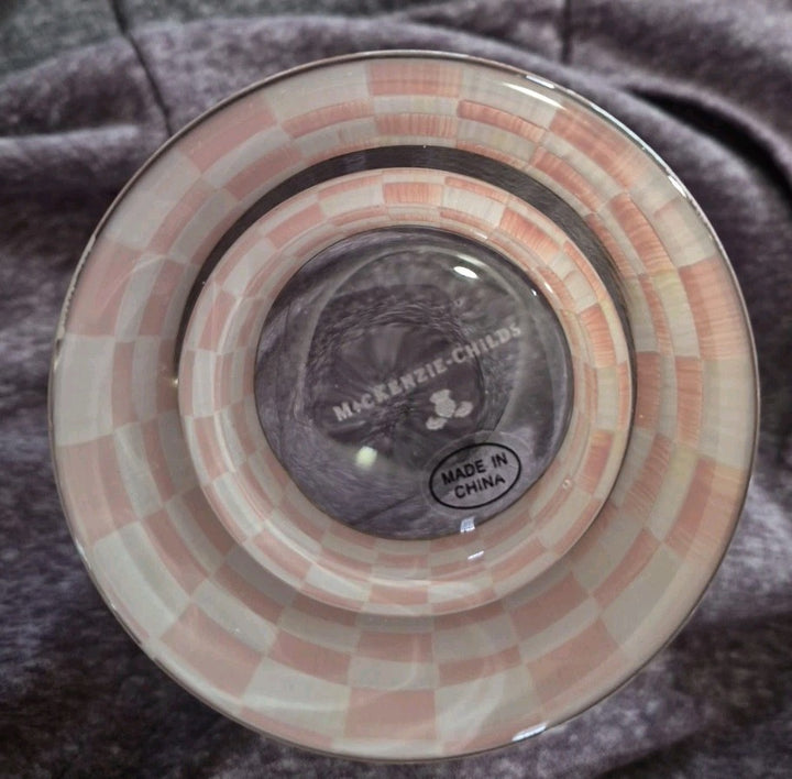 MacKenzie Childs Rosy Check 2.5 Cup Hand Painted Mixing Glass. New!