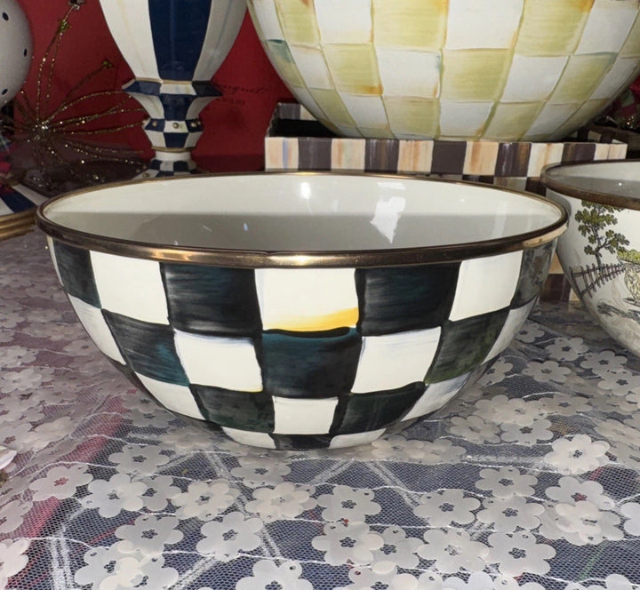 Mackenzie Childs Courtly Check Enamel 7.5” X3.5” Everyday  Bowl Retired Small