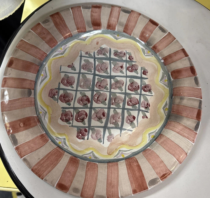 Mackenzie Childs Rose Cottage Ceramic Dinner Plate Flat Rim 11 3/4" - 1993