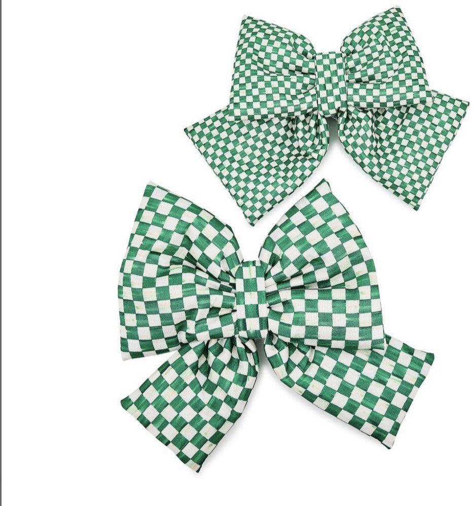 New Mackenzie Childs Small Green Check 4”x8” Material Bow One  St Patrick’s Day