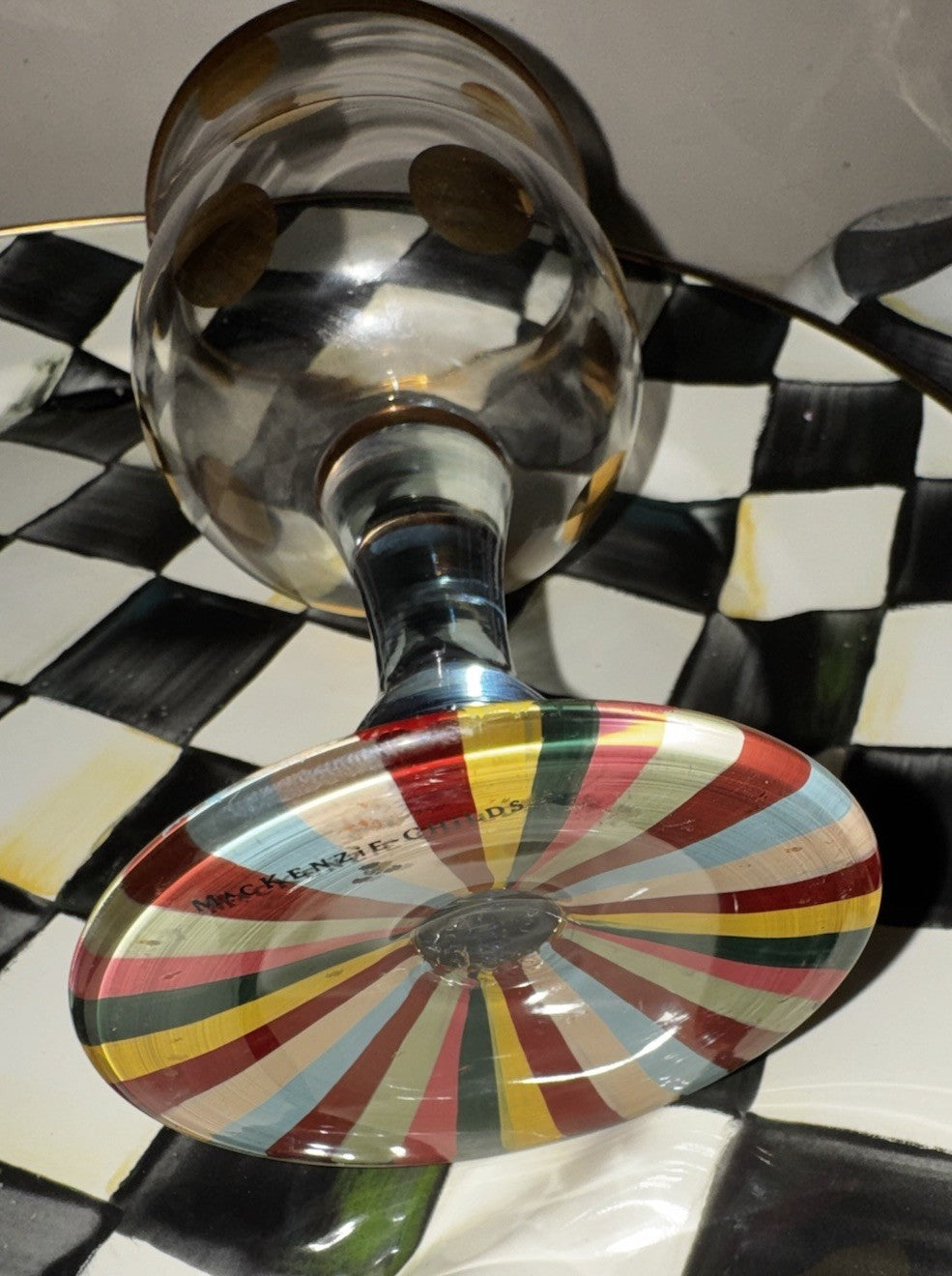 One Mackenzie Childs fox Trot Foxtrot Wine Glass Retired Pattern Excellent