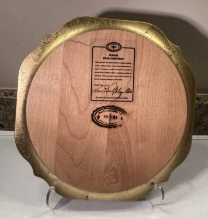 Mackenzie Childs Rare VTG  Wood Charger Floral & Gold Leaf 11” Signed