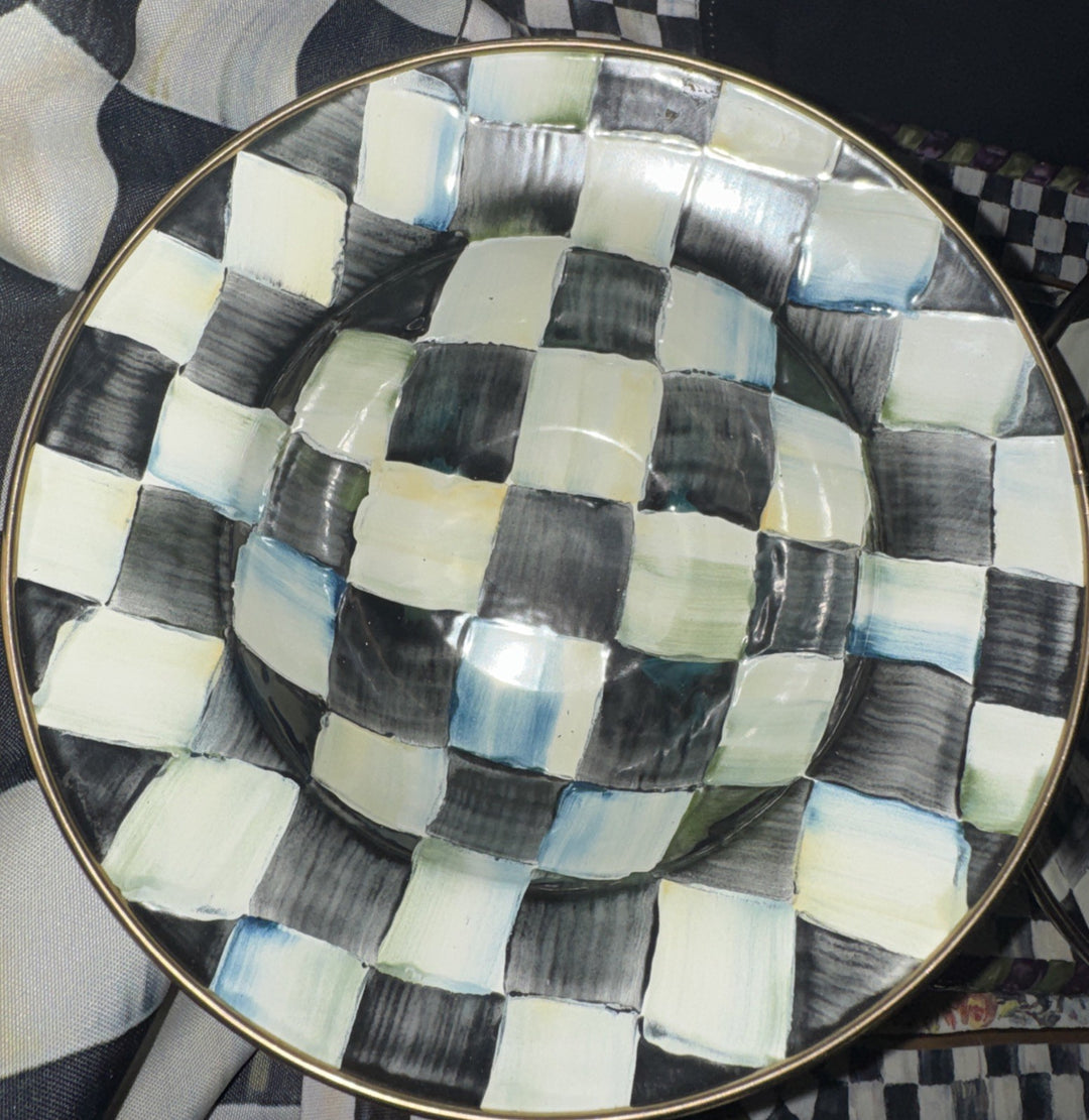 (2) Camp Mackenzie Childs 8” Breakfast  Bowls, Courtly Check Enamel