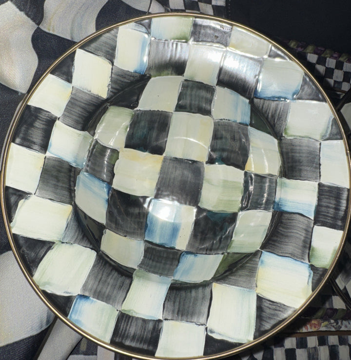 (2) Camp Mackenzie Childs 8” Breakfast  Bowls, Courtly Check Enamel