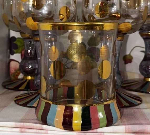 MacKenzie Childs One  Foxtrot Handblown Glass Gold Accent Whiskey  Tumbler