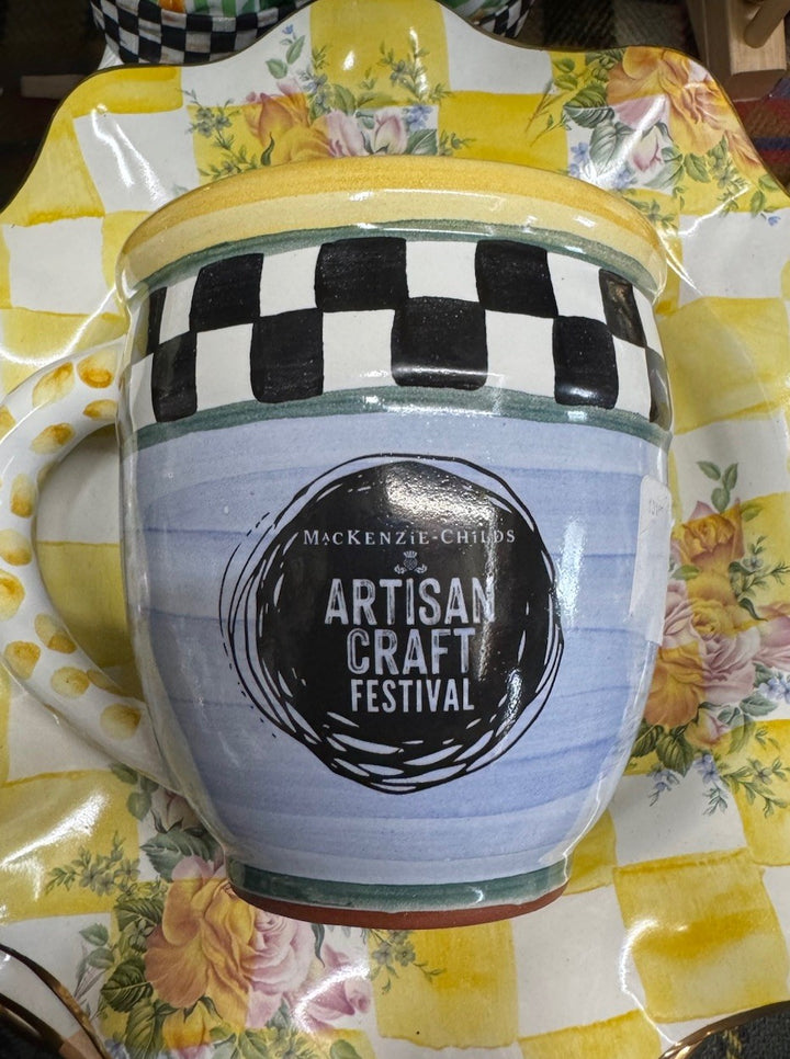 Mackenzie Childs Artisan Festival Courtly Check Pink -blue  Ceramic  Mug 2022
