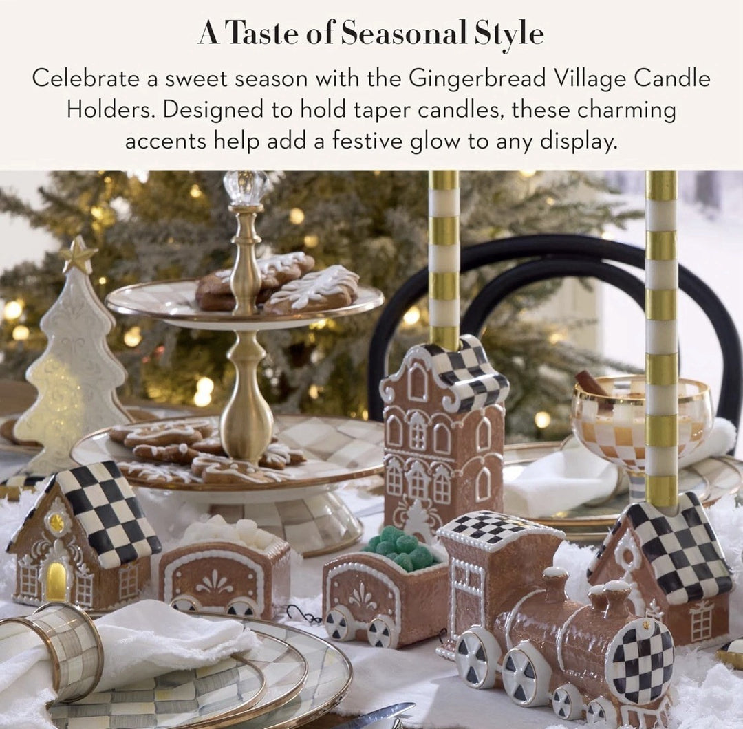 MacKenzie Childs Gingerbread Village Ceramic Candle Holders Set of 3- Nib