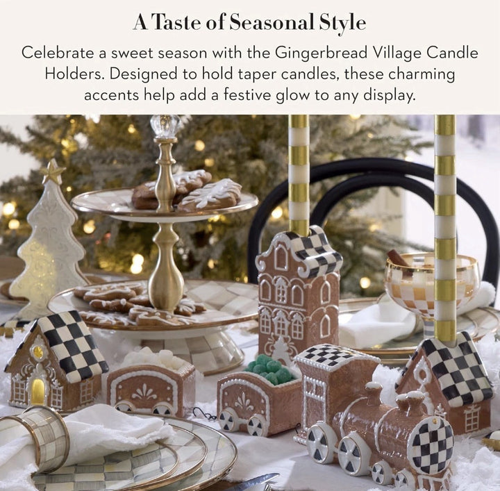 MacKenzie Childs Gingerbread Village Ceramic Candle Holders Set of 3- Nib