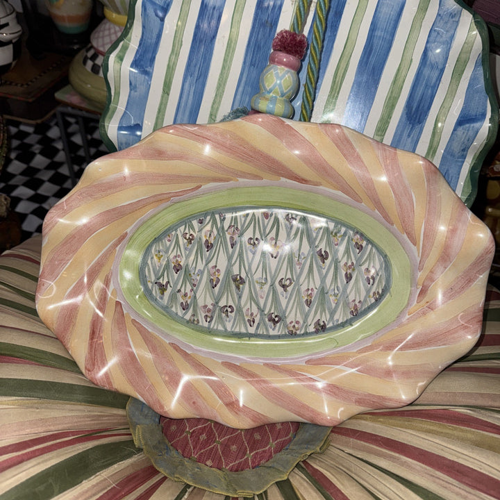 Mackenzie Childs Taylor Bearded Iris  12" X8.5” Oval  Serving Platter  Retired