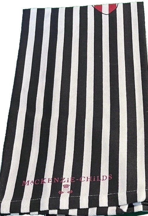 MacKenzie Childs One JOLLY SANTA Black stripes DISH Or Tea TOWEL NEW