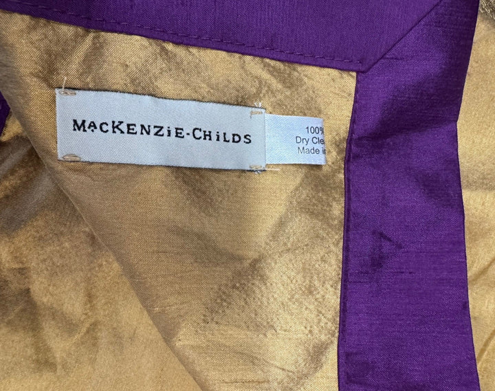 RETIRED Mackenzie Childs TRAPEZE Silk Square NAPKIN Plum And Gold- Set Of 4