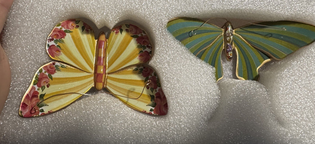 MACKENZIE CHILDS Butterflies Trio Hanging Wall Decor Field Set Nib Butterfly