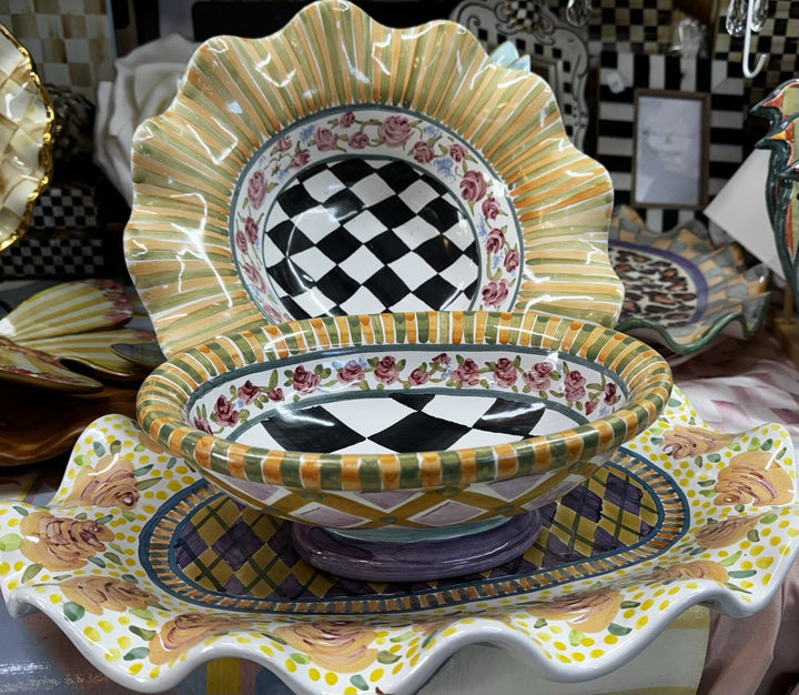 Mackenzie Childs Odd Fellows Footed Oval Serving Dish Ceramic 2010 Retired