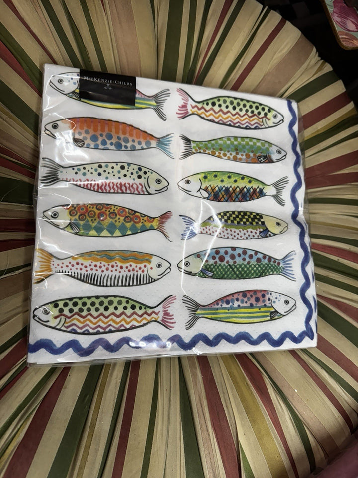 MacKenzie Childs Dinner Napkins Go Fish- 8" x 8"  Retired Pack Of 20