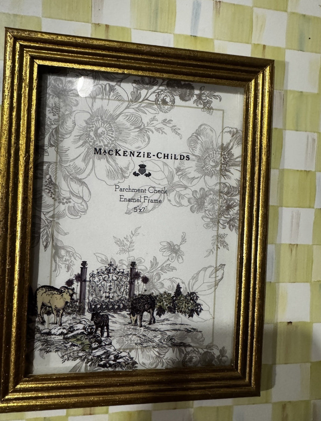 MacKenzie Child Parchment Check Enamel Picture Frame For 5" x 7" Photo