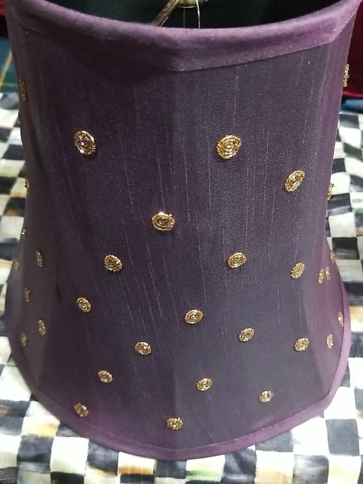 Mackenzie Childs Purple lamp Shade With  GOLD BEADED Dots - Medium - Retired