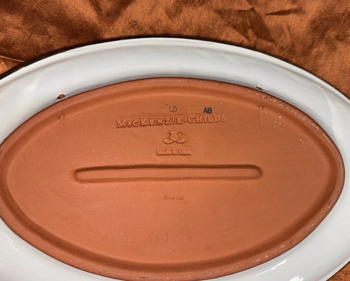 MacKenzie Childs Retired Courtly  Check Football 14”  Platter  Gold Trim NEW