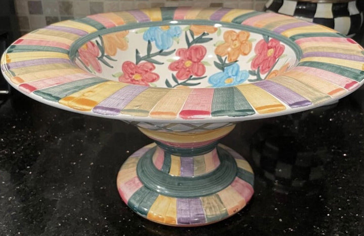 MACKENZIE CHILDS CERAMIC PAINTING GARDEN COMPOTE- New- Retired Pattern