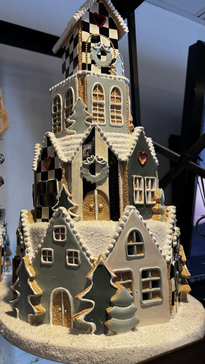 Mackenzie Childs Illuminated Farmhouse Gingerbread Village New In The Box