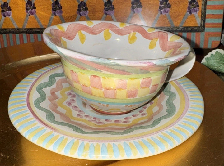 Victoria & Richard Era Mackenzie Childs Taylor Aurora Cup And Saucer 1991