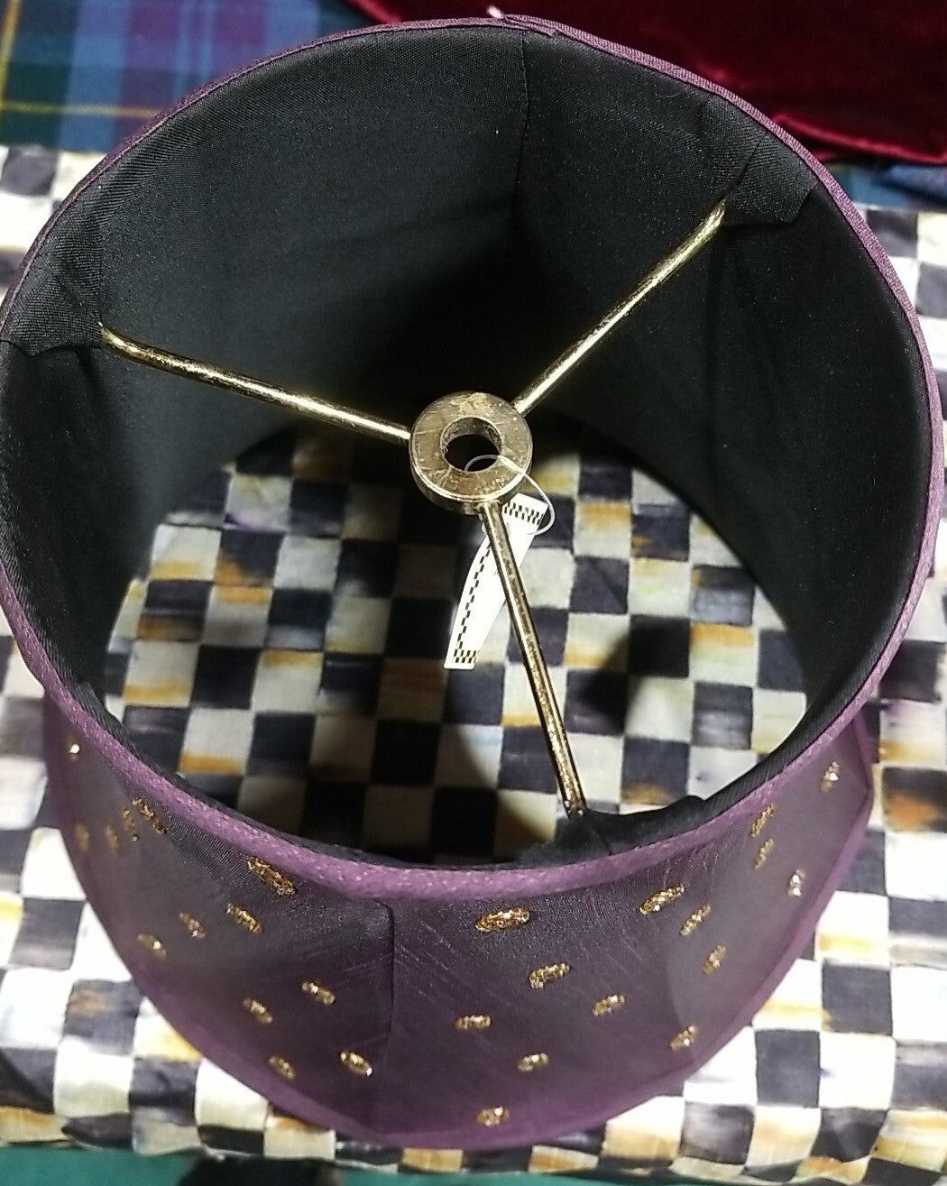 Mackenzie Childs Purple lamp Shade With  GOLD BEADED Dots - Medium - Retired